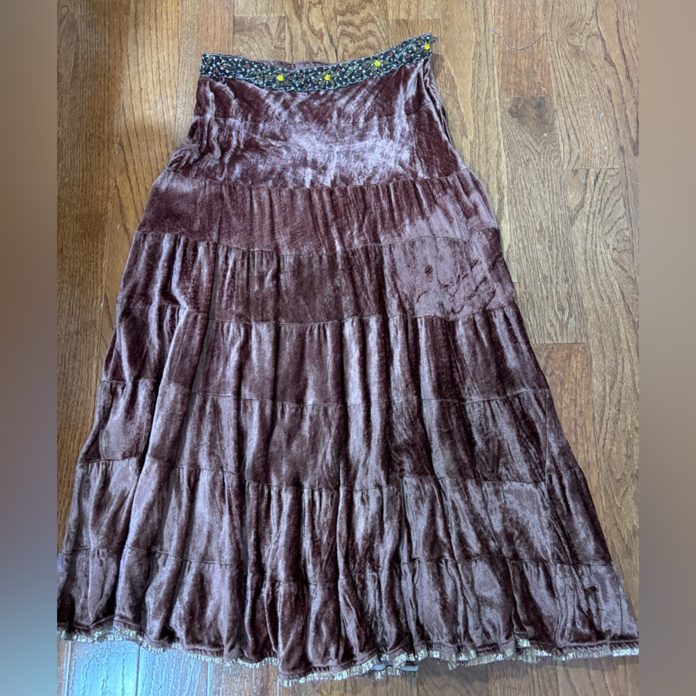 Velvet Maxi Skirt in Rich Brown
